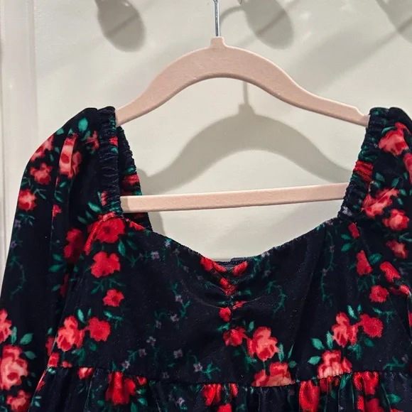 Janie and Jack velvet Navy w/ Red Rose Dress size 5 NWOT - Picture 5 of 7